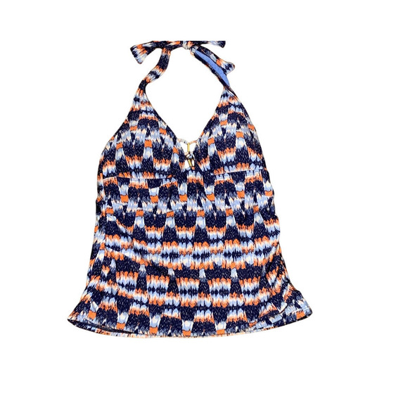 La Blanca Vision Quest Halter Tankini  In Dark Blue, Orange and White - Size 8 - Picture 1 of 7